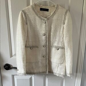 Zara Cream Tweed Blazer with Silver Accents